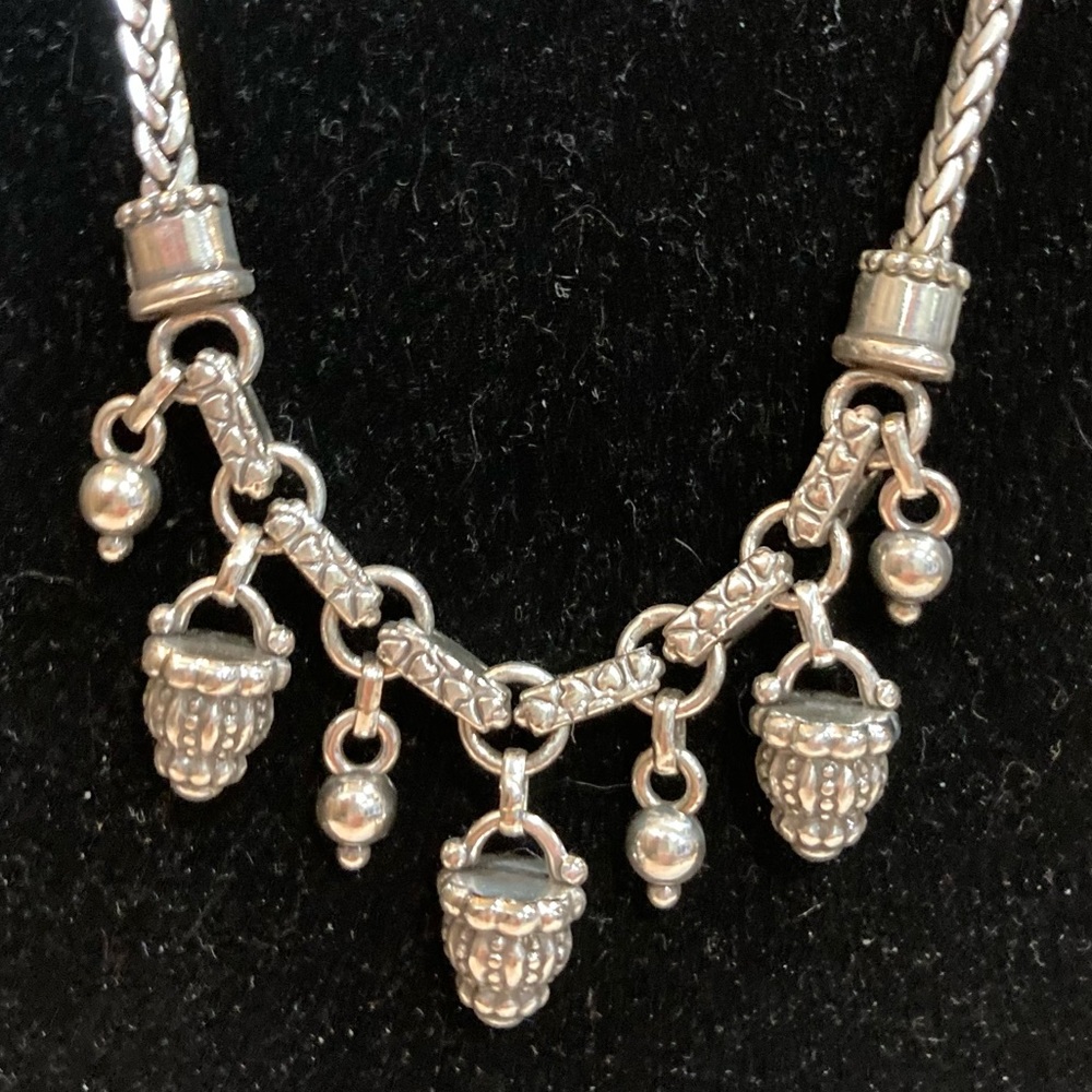Brighton Retired Silver Tone Bead Necklace 8-9” Drop